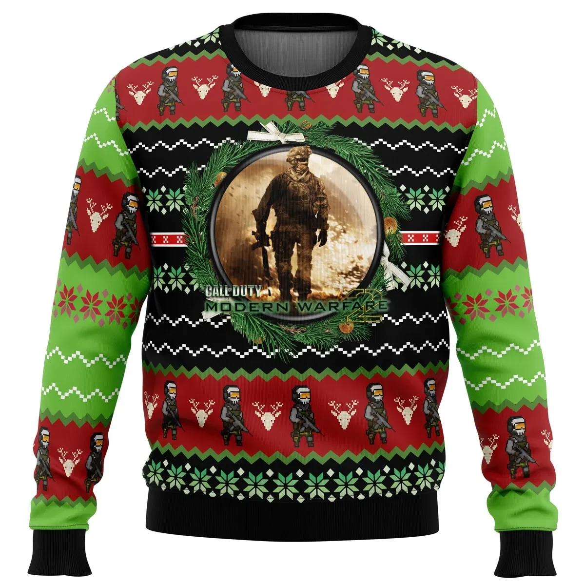 Call of Duty Modern Warfare 2 Ugly Christmas Sweater, COD Gamer Holiday Sweater, MWII Soldier Wreath Design, Video Game Xmas Gift for Squads