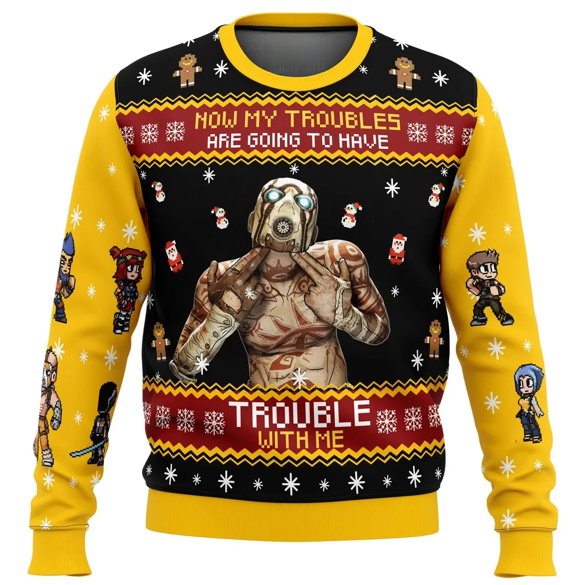 Psycho Borderlands Ugly Christmas Sweater, Now My Troubles Are Going to Have Trouble With Me, Vault Symbol Gamer Holiday Sweatshirt, Xmas Gift