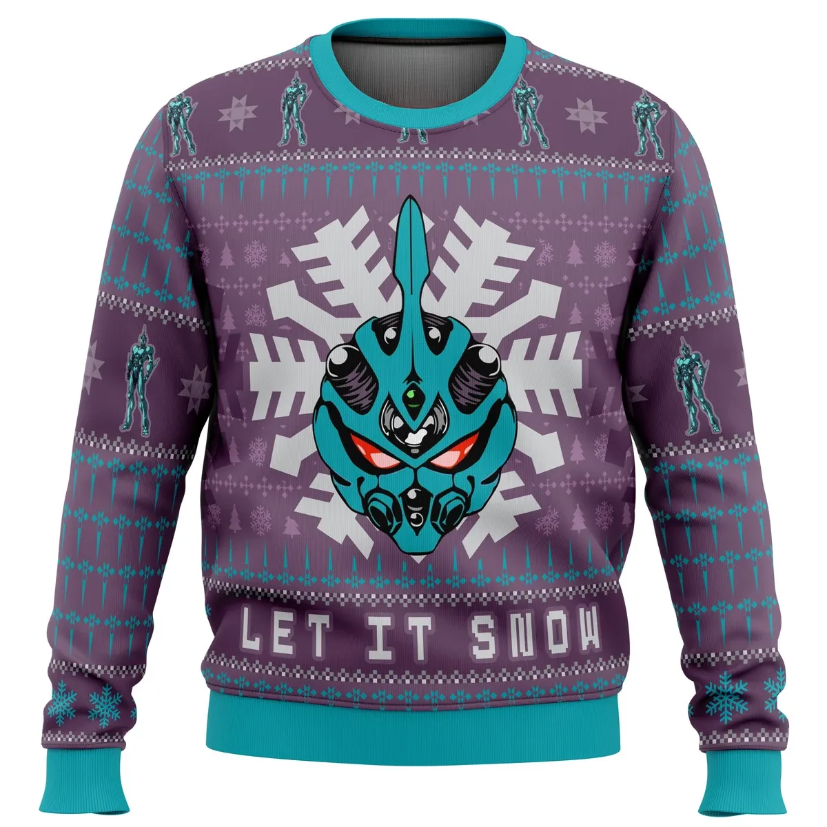 Guyver Let It Snow Ugly Christmas Sweater, Bio Booster Armor Guyver Holiday Sweater, Purple and Teal Unisex Sweatshirt, Retro Anime Xmas Gift