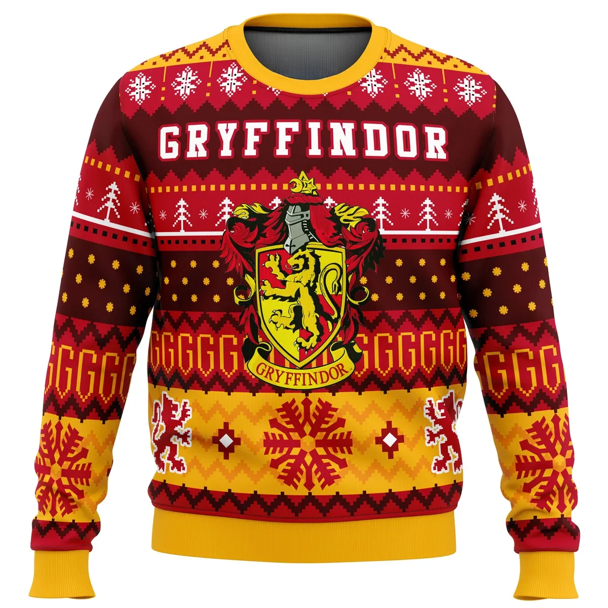 Harry Potter Gryffindor House Ugly Christmas Sweater, Hogwarts Gryffindor Lion Crest Holiday Sweater, Wizarding Movie Xmas Gift for Fans