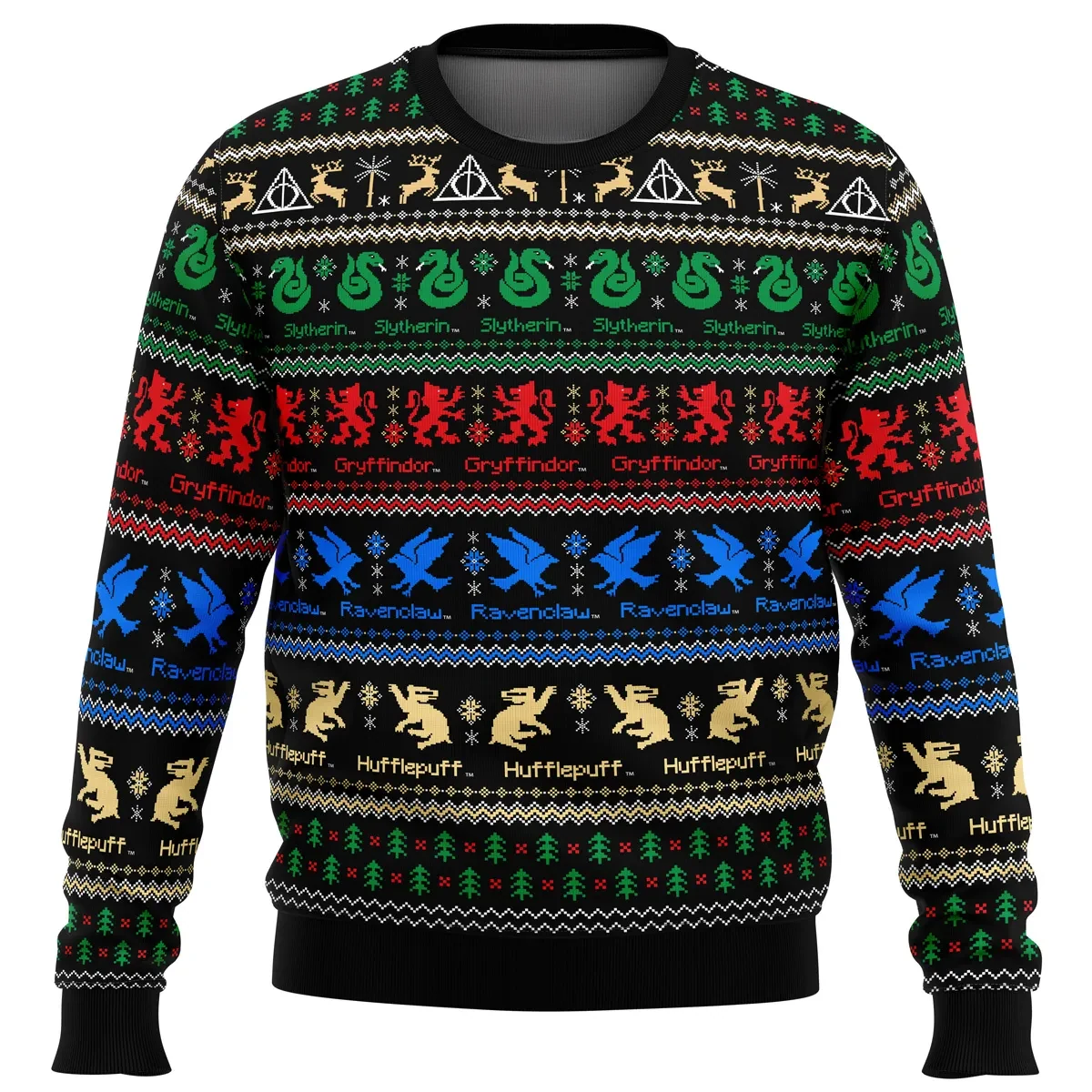 Hogwarts Houses Ugly Christmas Sweater, Harry Potter Gryffindor Slytherin Ravenclaw Hufflepuff Holiday Sweater, Wizard Xmas Gift
