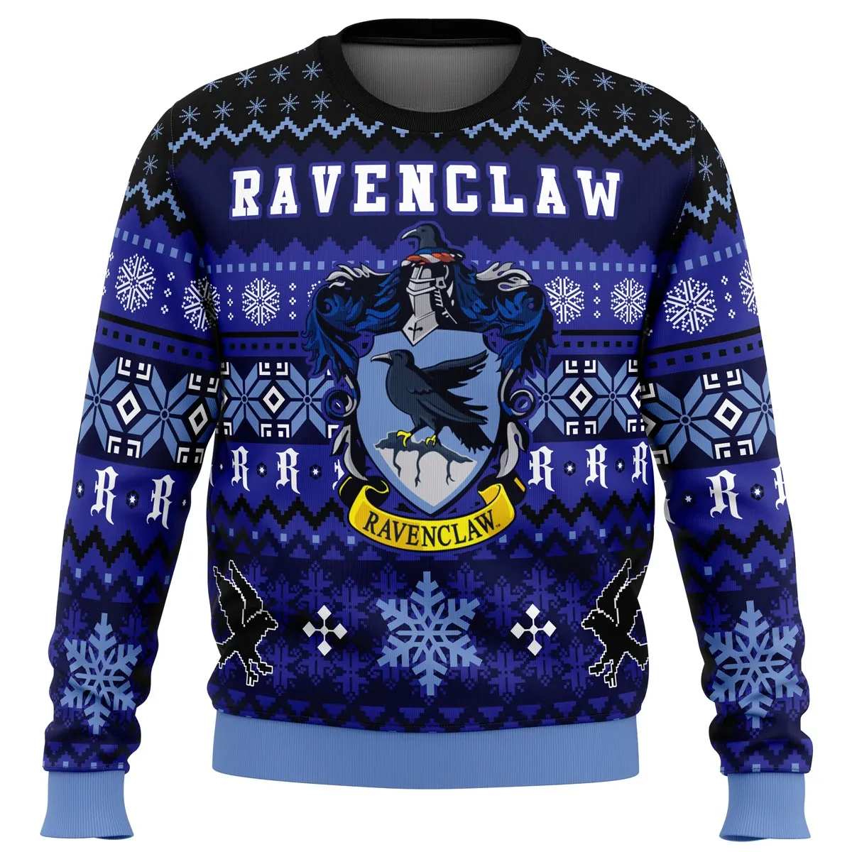 Harry Potter Ravenclaw House Ugly Christmas Sweater, Hogwarts Ravenclaw Crest Holiday Sweater, Wizarding Movie Xmas Gift for Blue House Fans