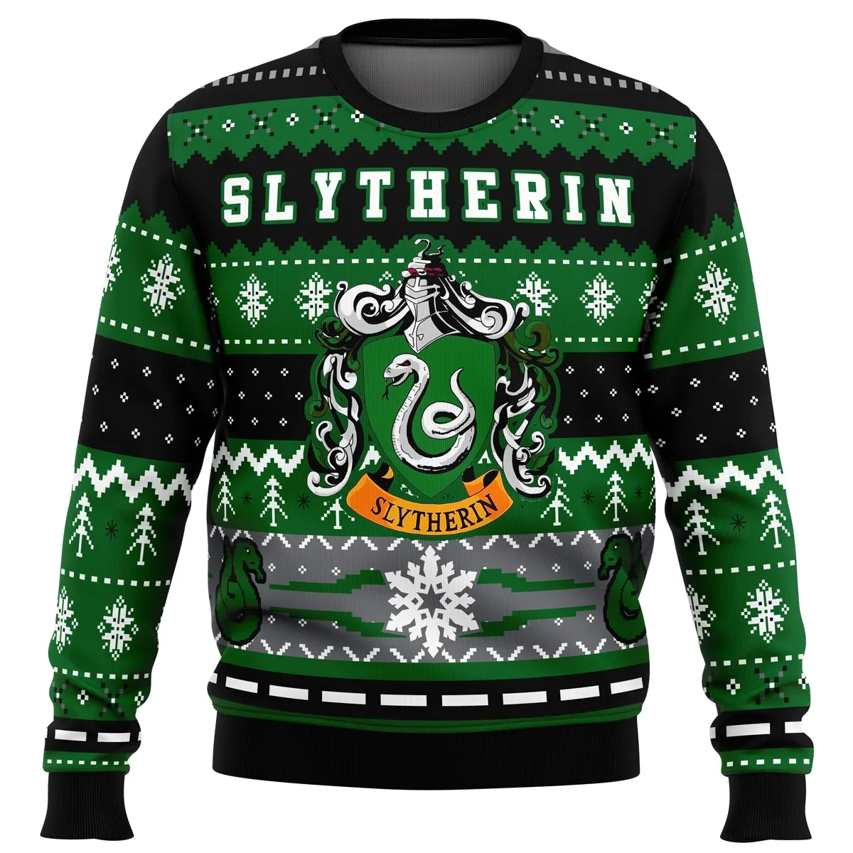 Harry Potter Slytherin House Ugly Christmas Sweater, Hogwarts Slytherin Crest Holiday Sweater, Movie Xmas Jumper