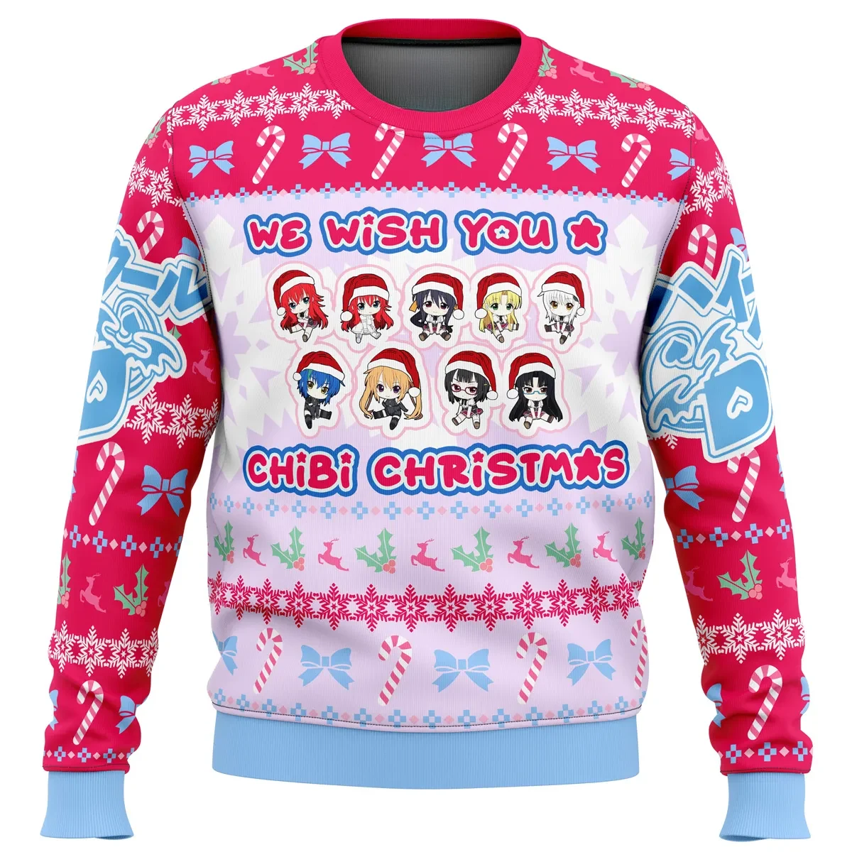 High School DxD Chibi Girls Ugly Christmas Sweater, We Wish You a Chibi Christmas Holiday Sweater, Anime Xmas Sweater
