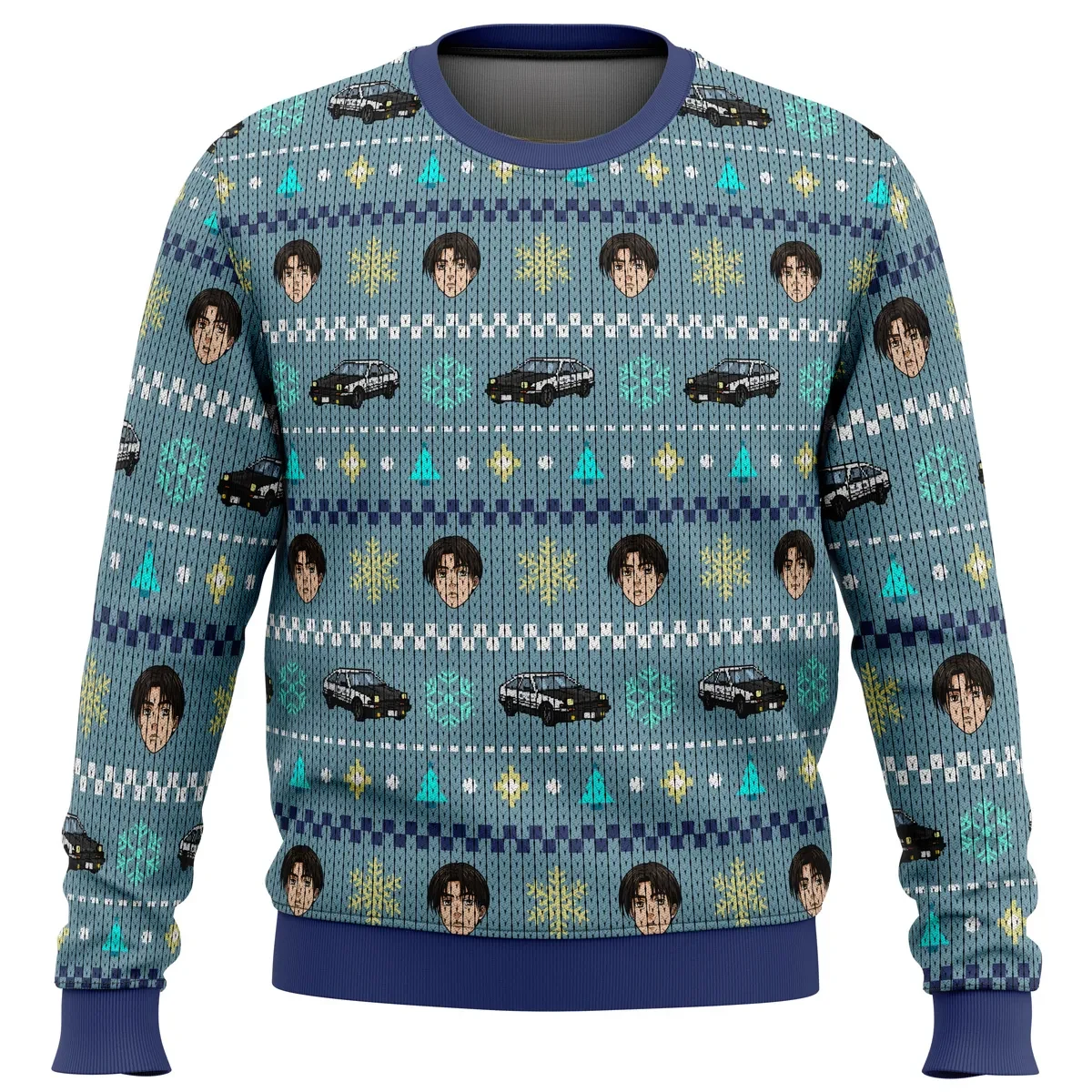 Initial D Takumi Fujiwara Ugly Christmas Sweater, AE86 Trueno Holiday Sweater, Anime Car Xmas Gift, JDM Drift Fan Unisex All Over Print Pullover
