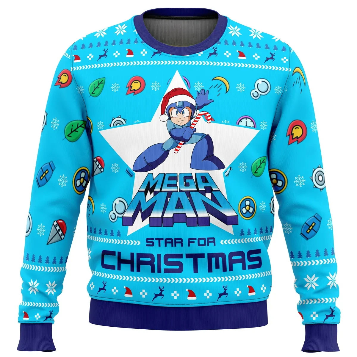Mega Man Star for Christmas Ugly Christmas Sweater, Mega Man Video Game Holiday Sweatshirt, Retro Blue Bomber Unisex Gamer Xmas Gift