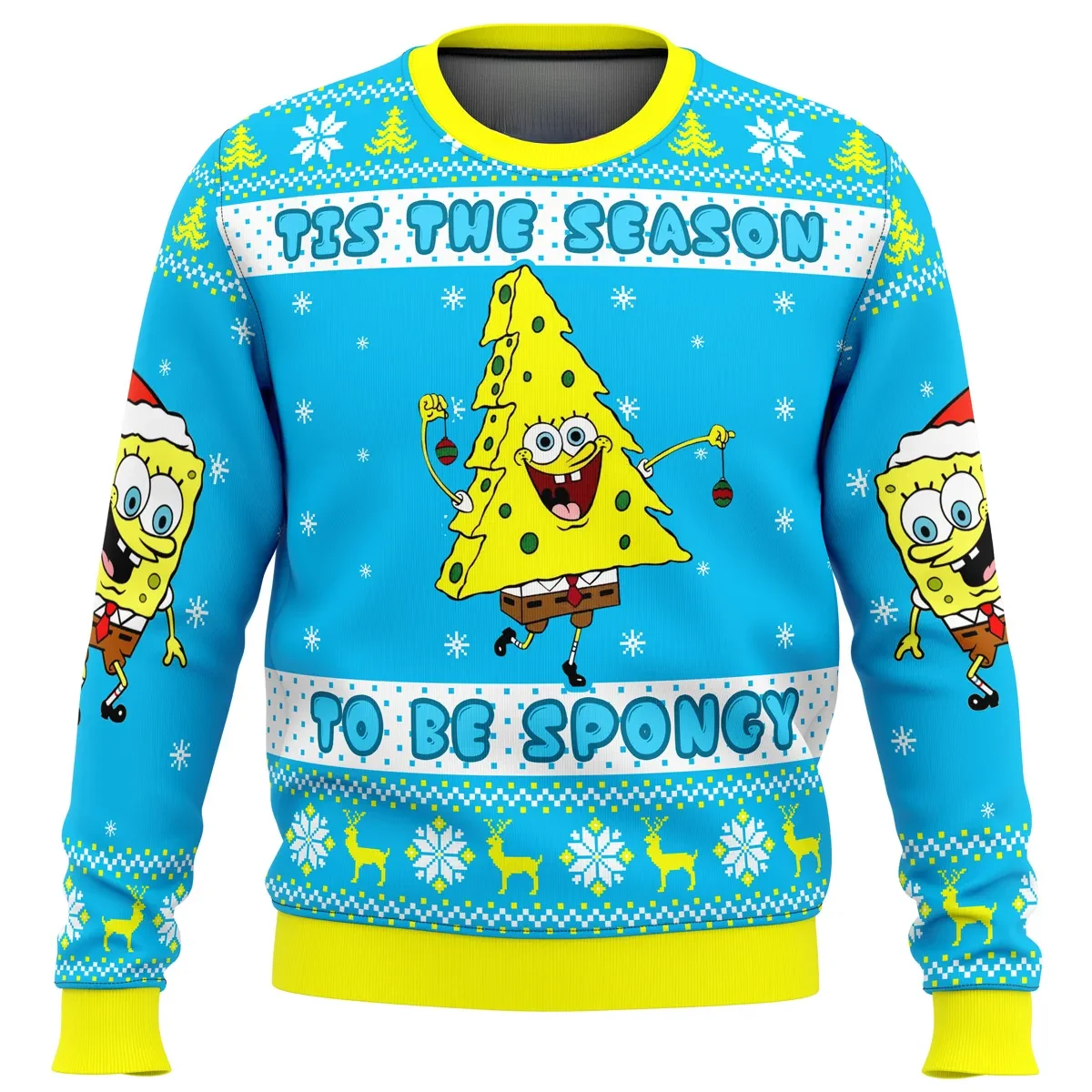SpongeBob Tis the Season to Be Spongy Ugly Christmas Sweater, Nickelodeon Cartoon Holiday Sweater, Unisex All Over Print Xmas Gift for Fans