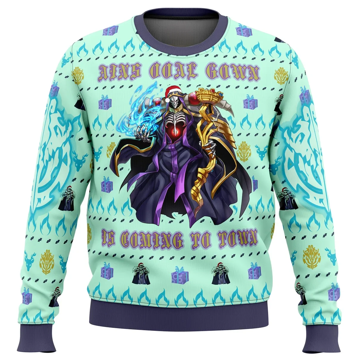 Ainz Ooal Gown Is Coming To Town Overlord Ugly Christmas Sweater, Overlord Anime Holiday Sweater, Unisex All Over Print Xmas Jumper