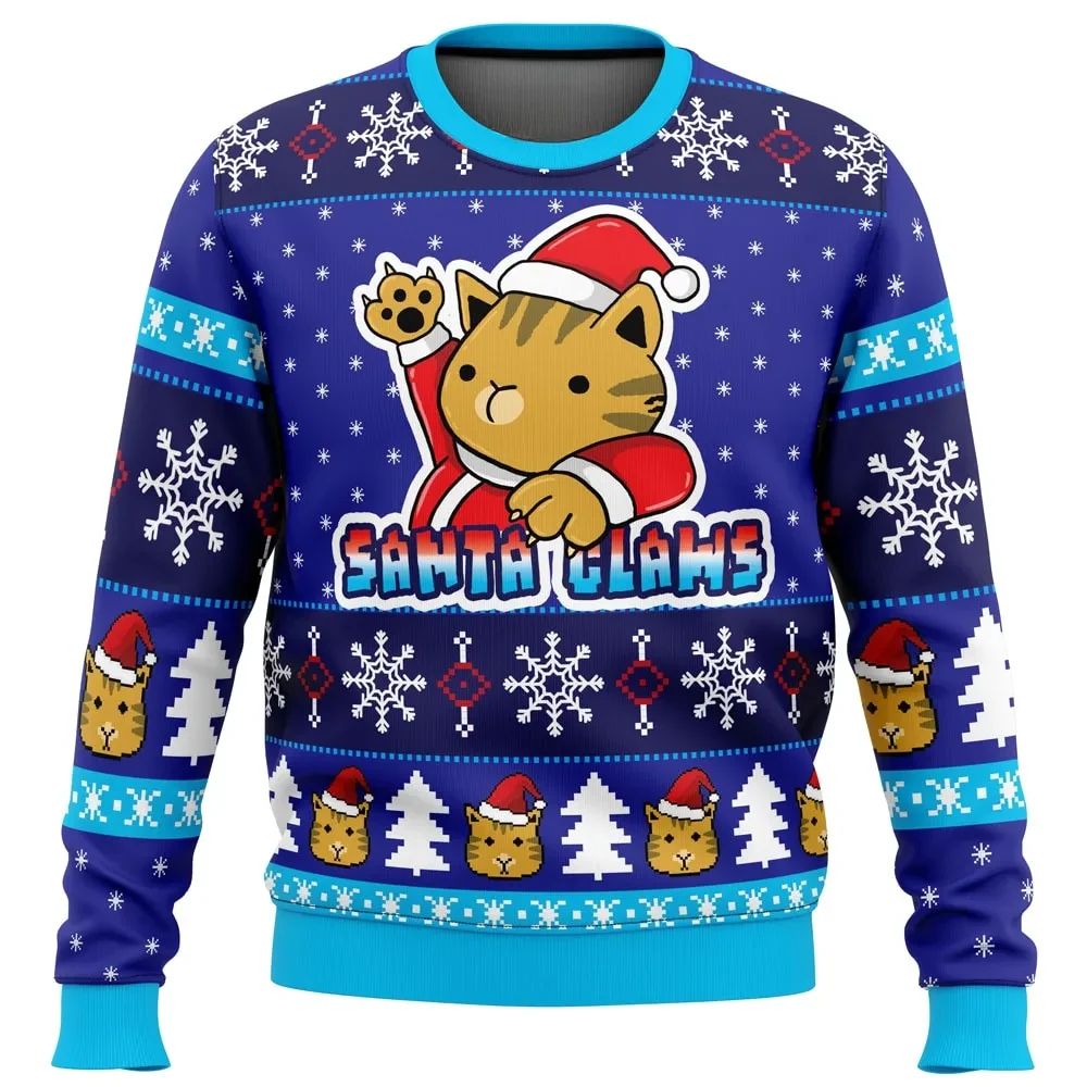 Santa Claws Kitty Ugly Christmas Sweater, Cute Orange Tabby Cat Santa Holiday Sweater, Funny Cat Lover Xmas Gift, Unisex All Over Print Pullover
