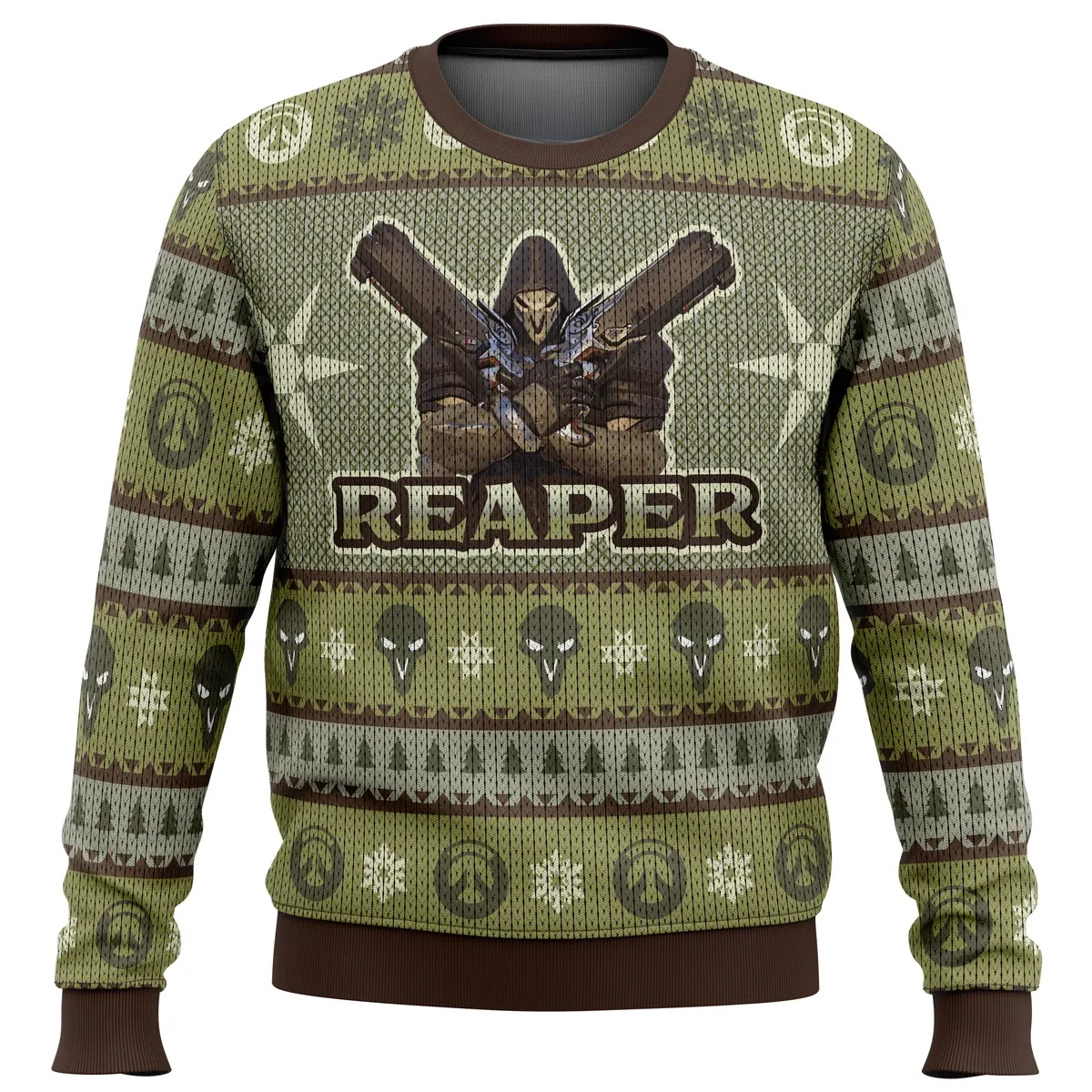 Overwatch Reaper Ugly Christmas Sweater, Overwatch Holiday Sweater, Gamer Xmas Gift, Unisex All Over Print Pullover with Skull Mask Pattern