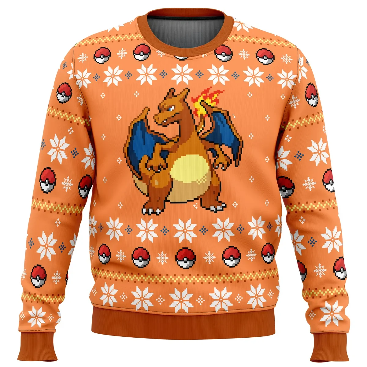 Pokemon Christmas Blaze Charizard Ugly Christmas Sweater, Charizard Holiday Sweater, Pixel Art Fire Type, Pokemon Gamer Xmas Gift, Unisex Top