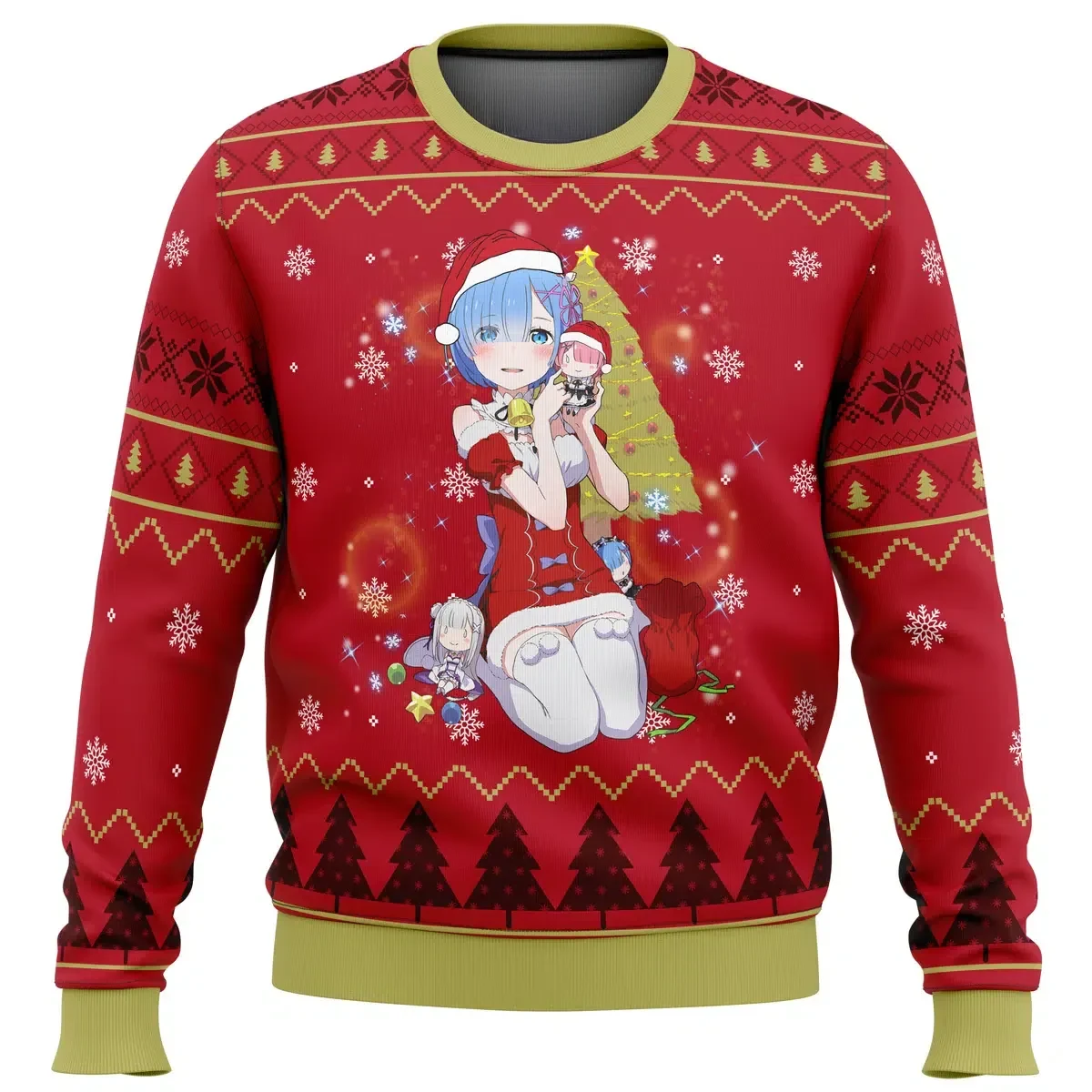 Re Zero Rem Christmas Ugly Christmas Sweater, Re:Zero Rem Holiday Sweater, Santa Outfit Anime Xmas Gift, Unisex All Over Print Top for Otaku