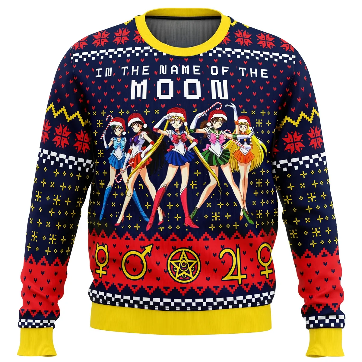 Sailor Moon In the Name of the Moon Ugly Christmas Sweater, Sailor Scouts Holiday Sweater, Planet Symbols, Anime Xmas Gift, Unisex Pullover