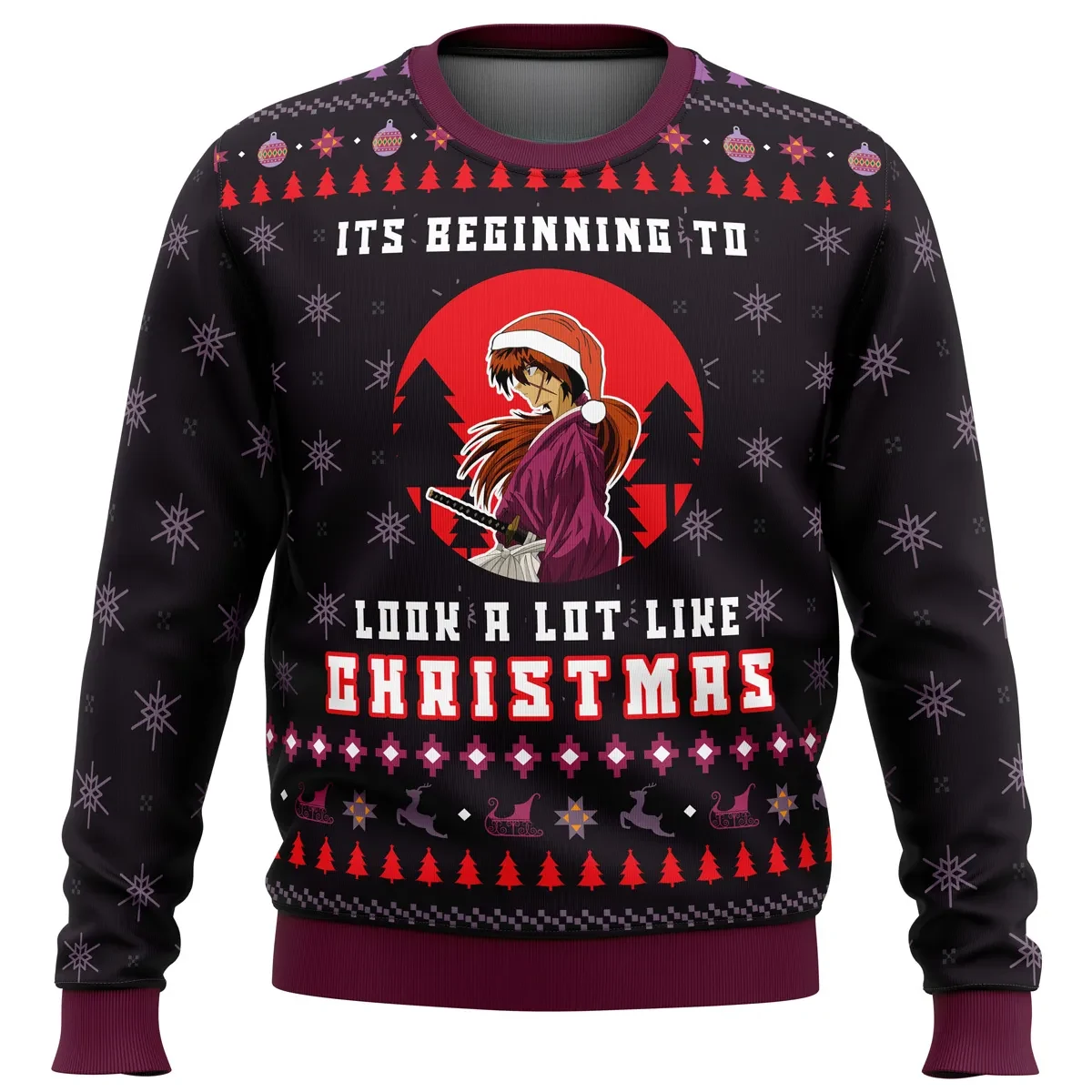 It's Beginning to Look a Lot Like Christmas Rurouni Kenshin Ugly Christmas Sweater, Samurai X Anime Holiday Sweater, Xmas Sweater