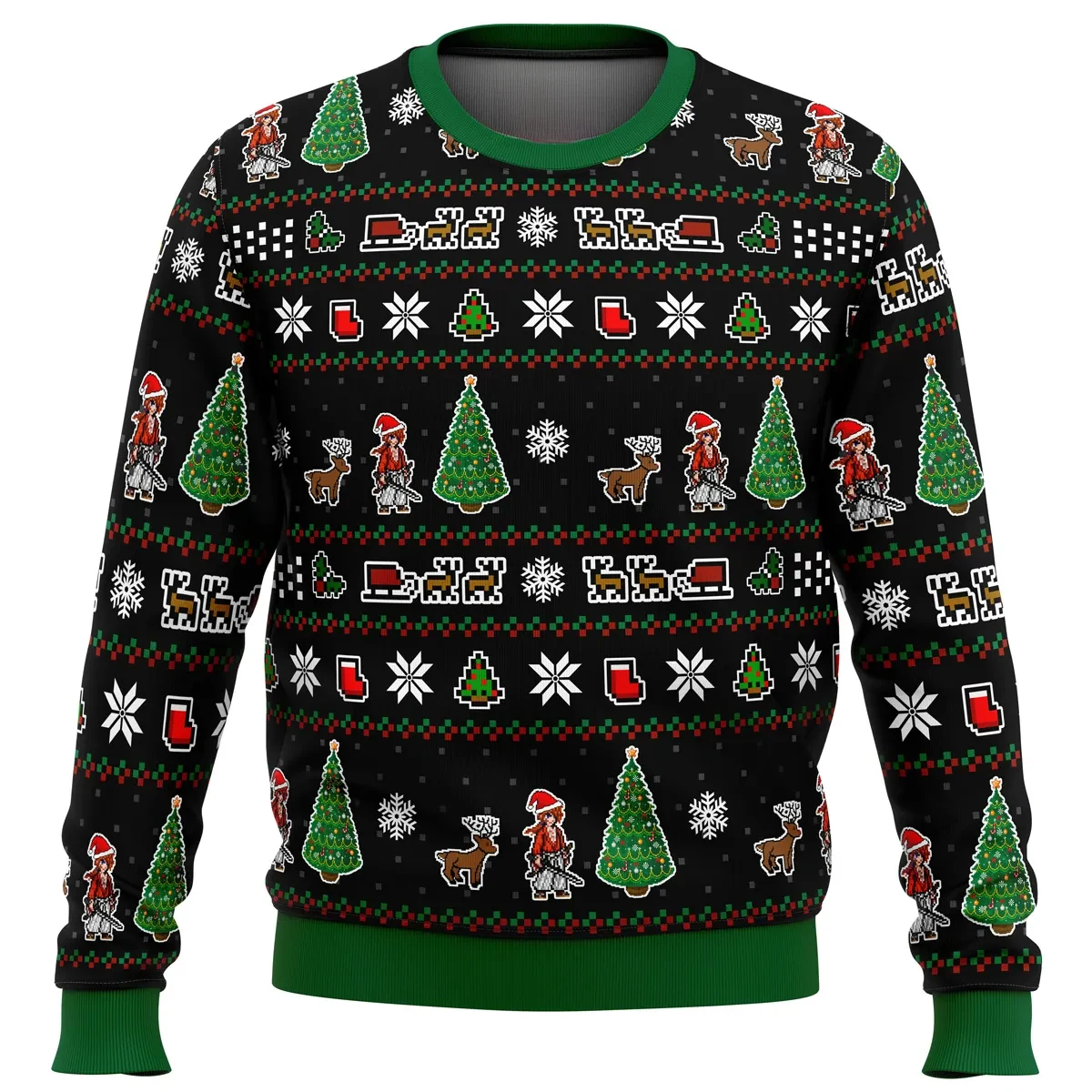 Samurai X Christmas Tree Ugly Christmas Sweater, Rurouni Kenshin Santa Hat Holiday Sweater, Anime Xmas Gift, Unisex All Over Print Pullover