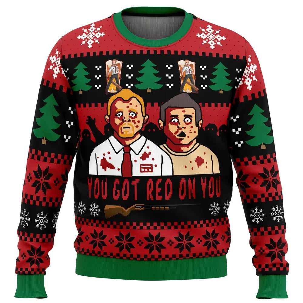 You've Got Red On You Shaun of the Dead Ugly Christmas Sweater, Zombie Movie Holiday Sweatshirt, Horror Comedy Xmas Gift for Film Fans