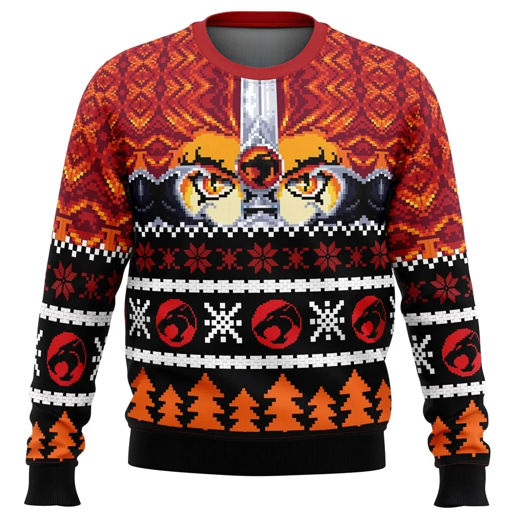 Ho Ho Hooo Holiday Thundercats Lion-O Sword of Omens Ugly Christmas Sweater, Retro Cartoon Holiday Sweater, Unisex All Over Print Xmas Sweater