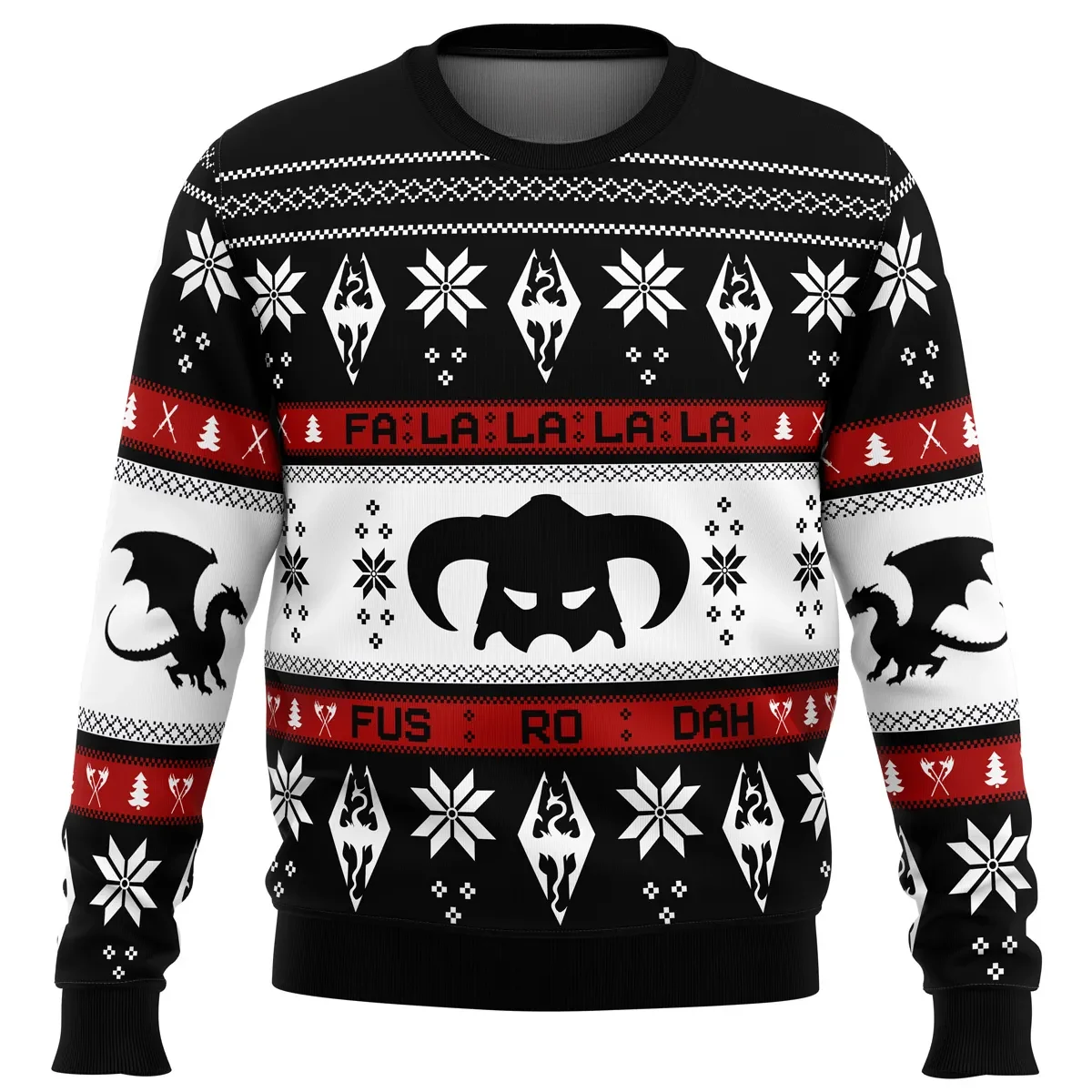 Skyrim Fus Ro Dah Ugly Christmas Sweater, Elder Scrolls Dragon Emblem Gamer Holiday Sweater, Dovahkiin RPG Video Game Xmas Gift