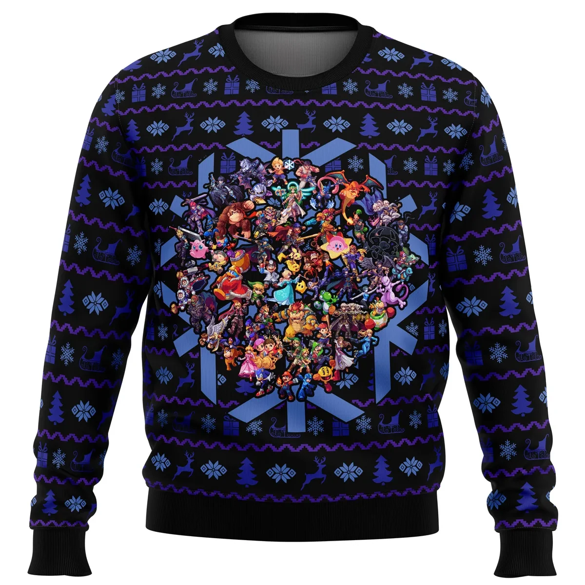 Smash Bros Christmas Brawl Ugly Christmas Sweater, Super Smash Bros Fighters Snowflake Holiday Sweatshirt, Unisex Gamer Xmas Gift