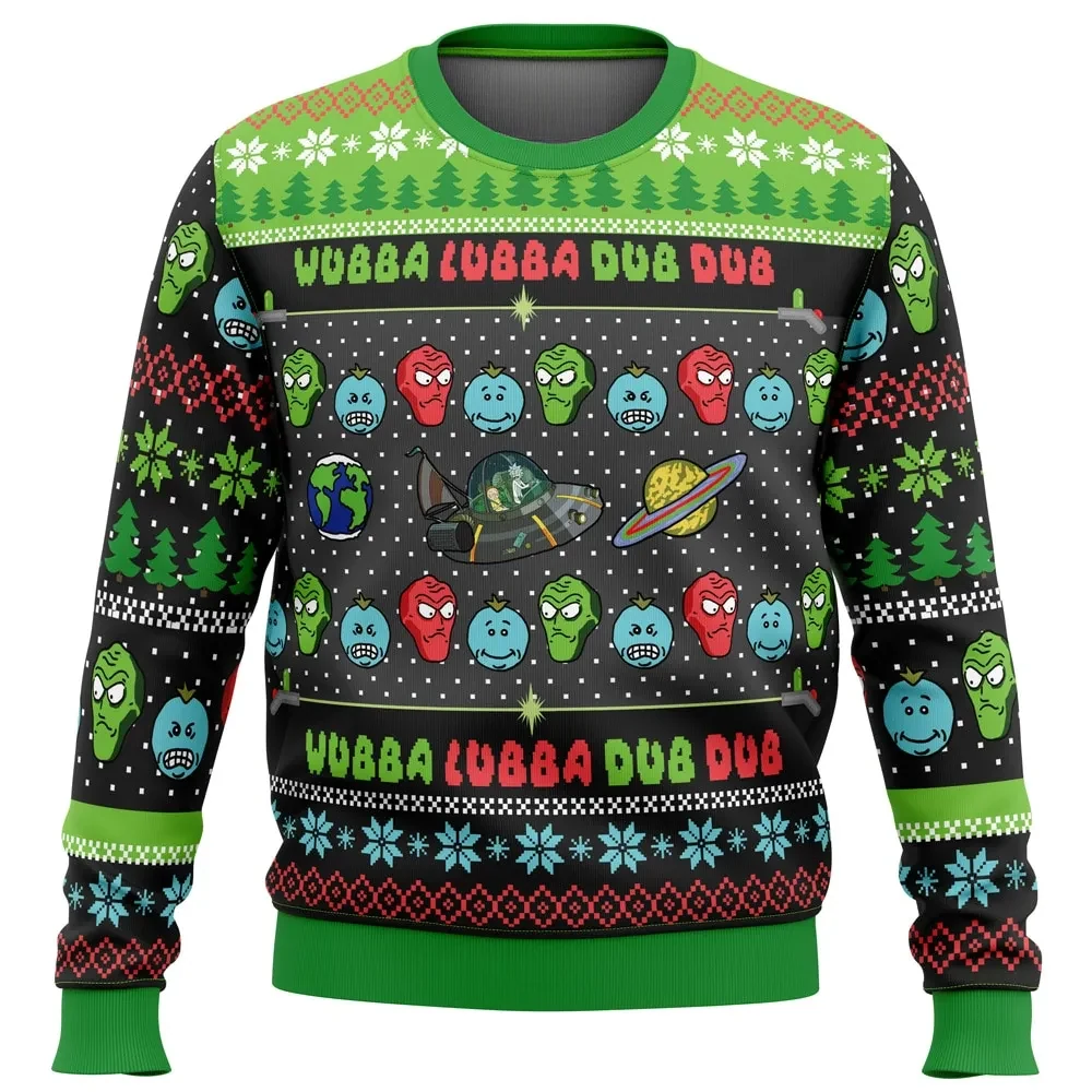 Wubba Lubba Dub Dub Rick and Morty Ugly Christmas Sweater, Mr. Meeseeks Holiday Sweater, Adult Cartoon Xmas Gift for Fans