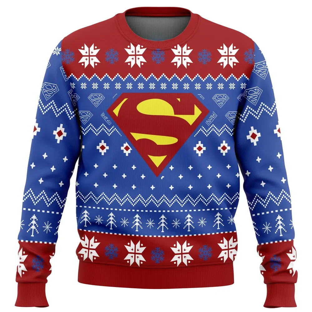 Superman Ugly Christmas Sweater, Superman Logo Holiday Sweater, Unisex All Over Print Xmas Sweatshirt, DC Superhero Gift for Comic Book Fans