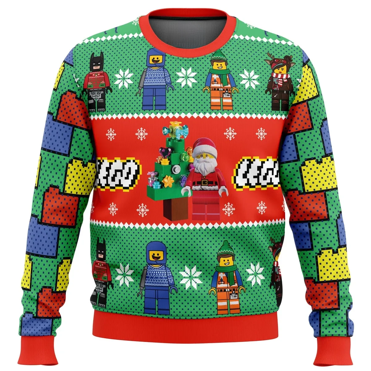 Lego Christmas Ugly Christmas Sweater, Lego Minifigure Santa and Brick Tree Holiday Sweatshirt, Unisex Xmas Gift for Lego Fans and Builders