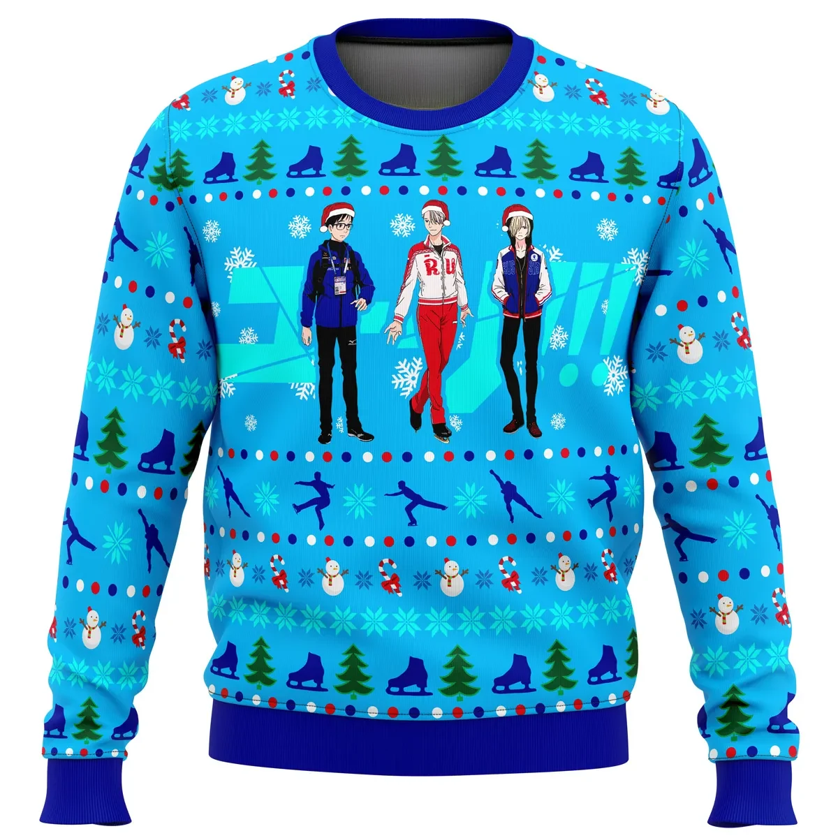 Yuri on Ice The Top 3 Ice Skaters Ugly Christmas Sweater, Yuri Victor Yurio Holiday Sweater, Figure Skating Anime Xmas Gift for Fans