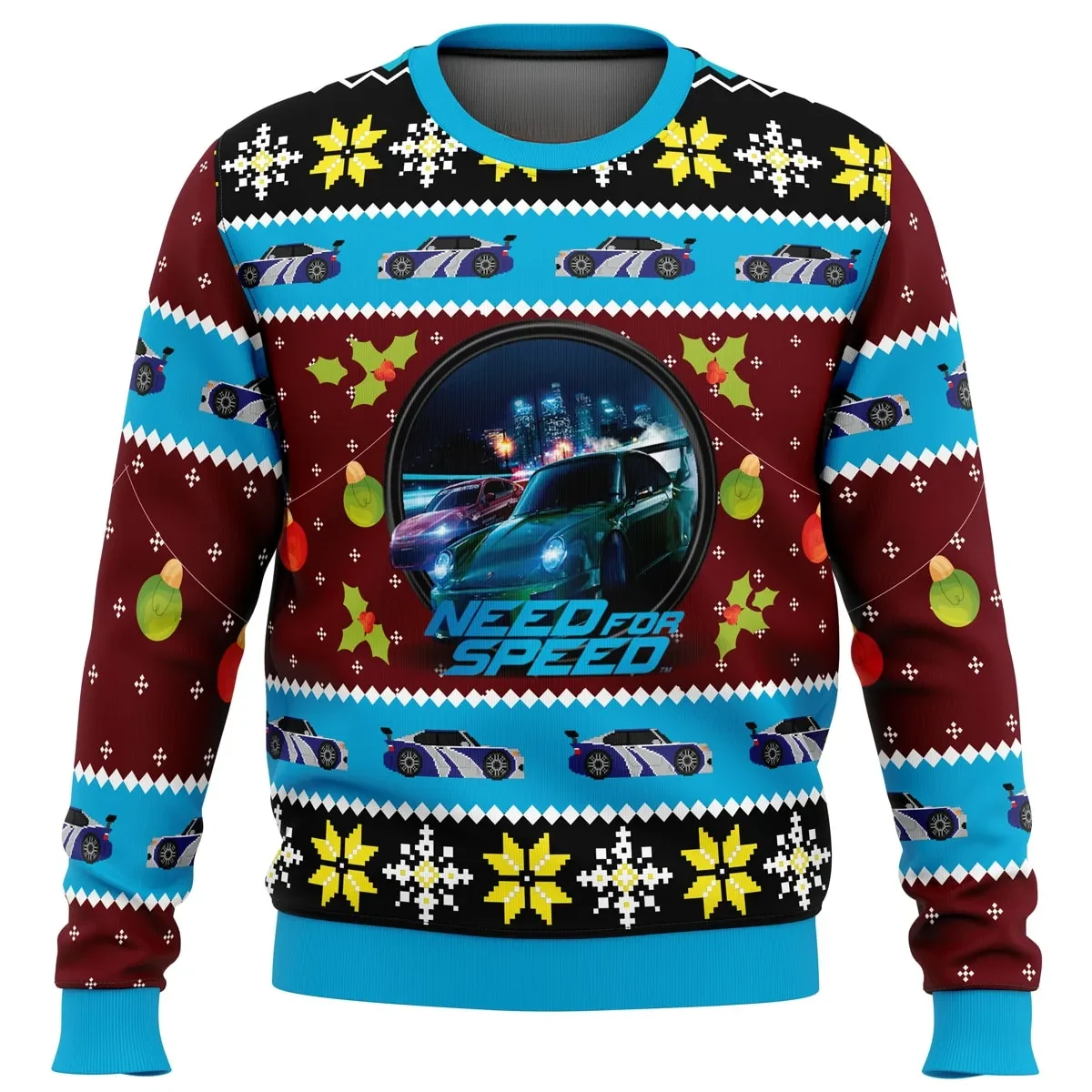 Need for Speed Ugly Christmas Sweater, Racing Video Game Holiday Sweater, Gamer Xmas Gift for Car Lovers, Unisex All Over Print Sweatshirt