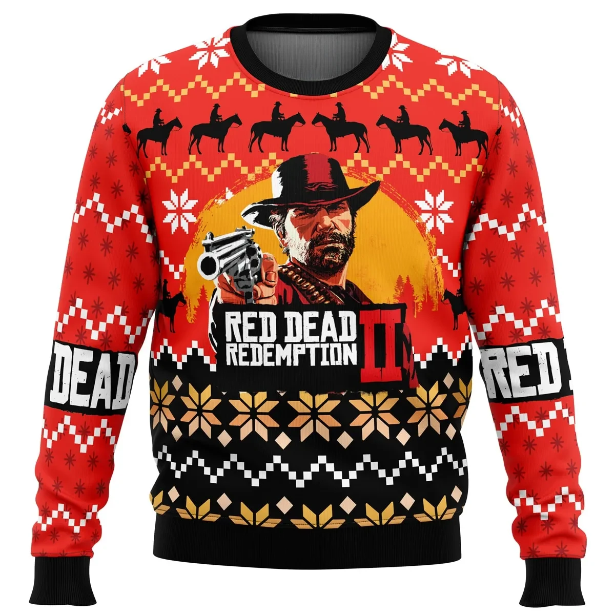 Red Dead Redemption 2 Ugly Christmas Sweater, Arthur Morgan Western Cowboy Holiday Sweater, Unisex All Over Print Gamer Xmas Gift for Fans