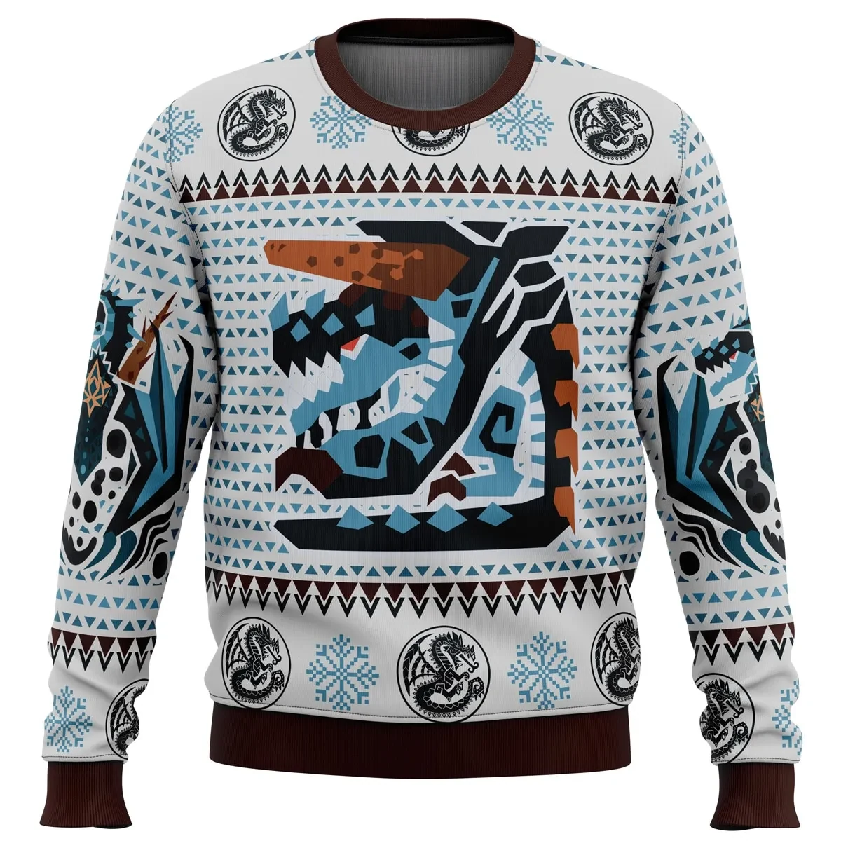 Gogmazios Monster Hunter Ugly Christmas Sweater, Elder Dragon Crest Holiday Sweater, Unisex Gaming Xmas Sweatshirt, Gamer Xmas Gift for Hunters