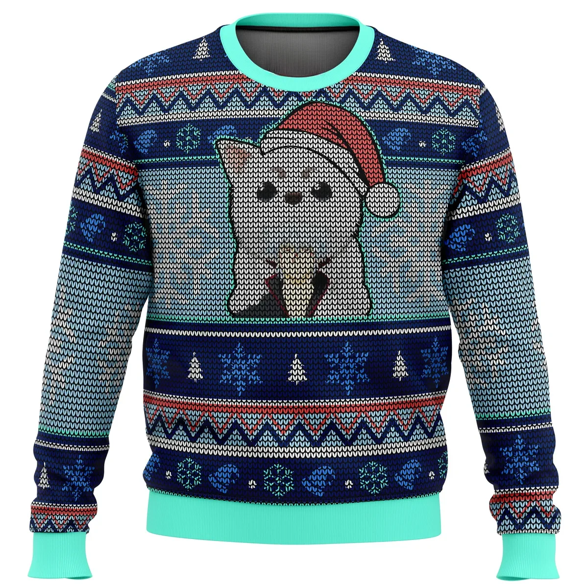 Gintama Gintoki and Sadaharu Ugly Christmas Sweater, Gintama Holiday Sweater, Santa Hat Dog Bite Gag, Anime Xmas Gift for Yorozuya Fans