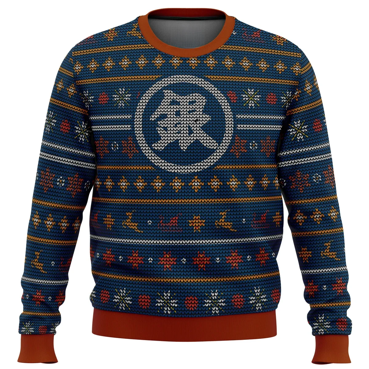 Gintama Gintoki Symbol Ugly Christmas Sweater, Yorozuya Gin Holiday Sweater, Navy Fair Isle Reindeer Pattern, Anime Xmas Gift for Fans