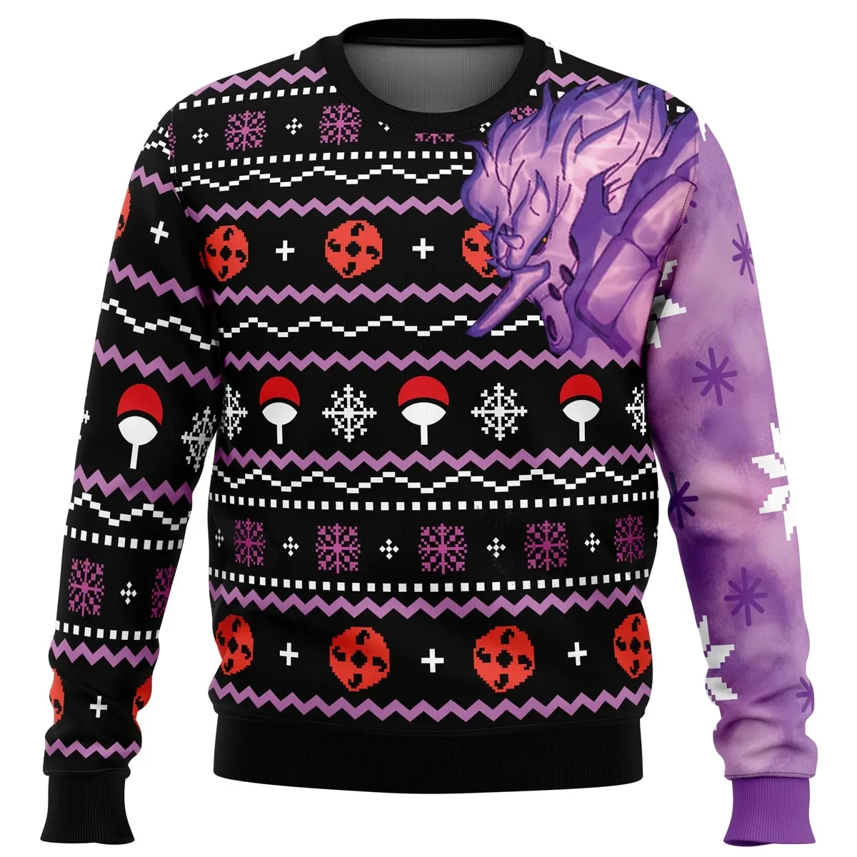 Sasuke Susanoo Naruto Shippuden Ugly Christmas Sweater, Uchiha Clan Sharingan Anime Holiday Sweater, Purple Xmas Sweatshirt, Anime Xmas Gift