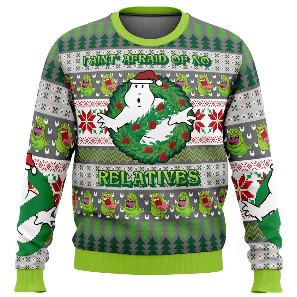 I Ain't Afraid of No Relatives Jinglebusters Ghostbusters Ugly Christmas Sweater, Slimer Movie Holiday Sweater, Xmas Jumper