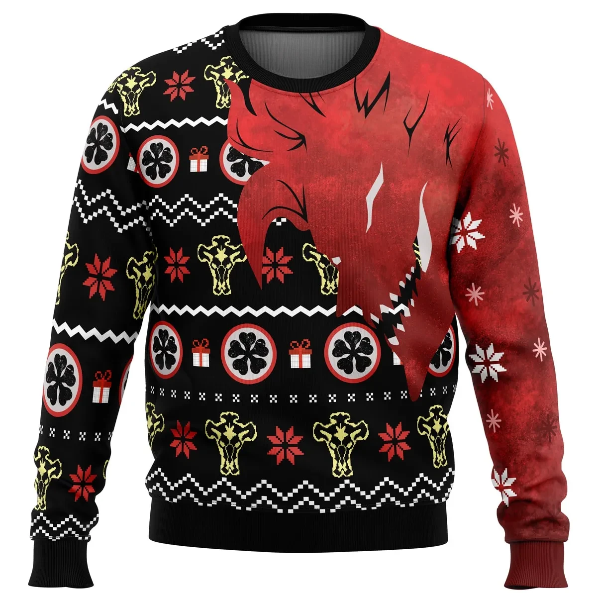 Asta Demon Black Clover Ugly Christmas Sweater, Black Bulls Anime Holiday Sweatshirt, Unisex All Over Print Xmas Gift for Manga Readers