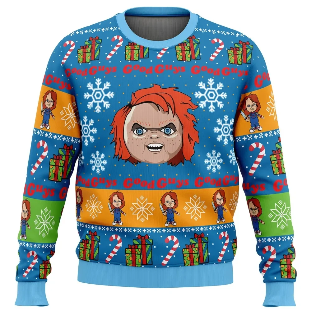 Good Guys Chucky Ugly Christmas Sweater, Child's Play Horror Holiday Sweater, Movie Xmas Gift, Unisex All Over Print Sweatshirt for Fans