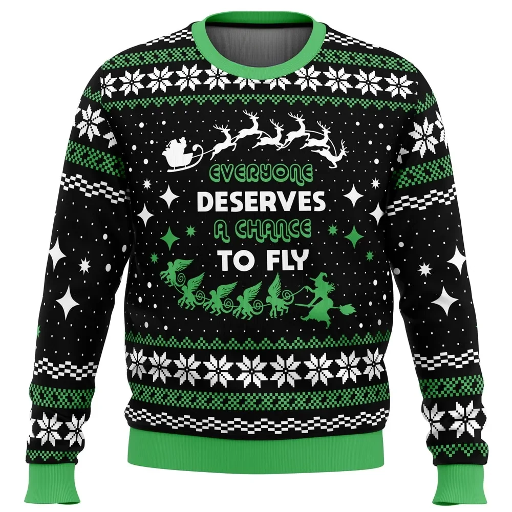 Everyone Deserves A Chance To Fly Wicked Ugly Christmas Sweater, Wicked Musical Holiday Sweater, Elphaba Broadway Xmas Gift for Theatre Fans