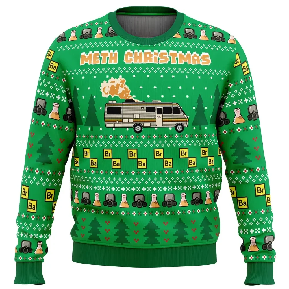 Meth Christmas Breaking Bad Ugly Christmas Sweater, Br Ba TV Show Holiday Sweater, Funny Xmas Gift with Chemistry Lab RV for Fans