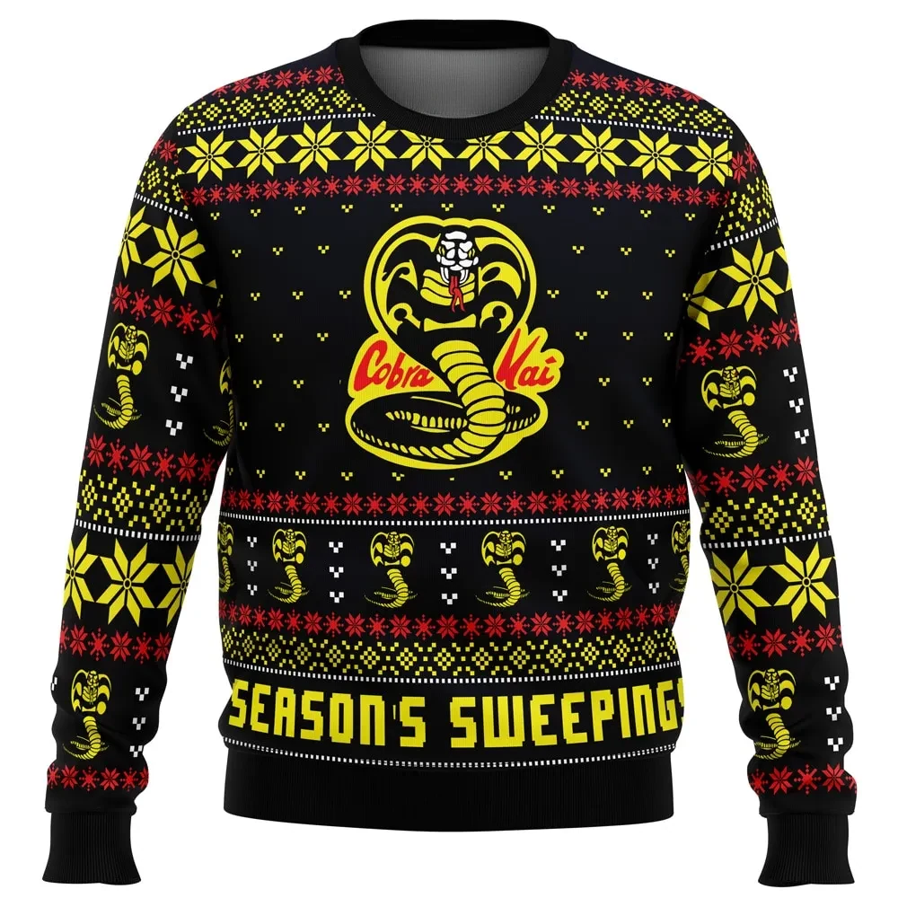 Season's Sweepings Cobra Kai Karate Kid Ugly Christmas Sweater, Cobra Kai Holiday Sweater, Unisex All Over Print TV Show Xmas Gift for Fans
