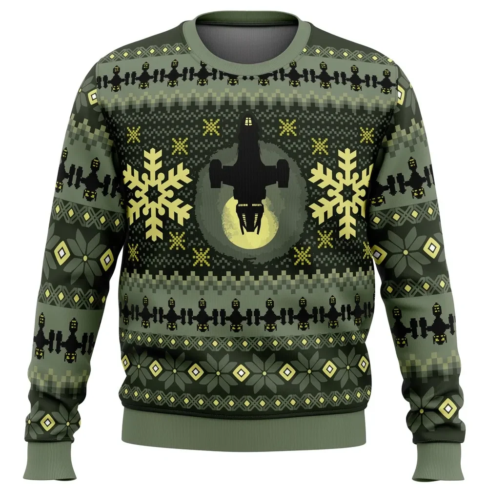 Serenity Firefly Ugly Christmas Sweater, Sci-Fi TV Show Holiday Sweater, Spaceship Over the Moon Xmas Sweatshirt, Browncoat Geek Xmas Gift