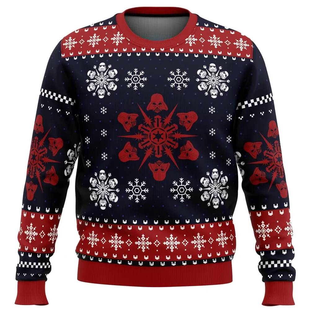 Empire Snowflakes Star Wars Ugly Christmas Sweater, Darth Vader Stormtrooper Helmets Holiday Sweater, Sci-Fi Movie Xmas Gift for Fans