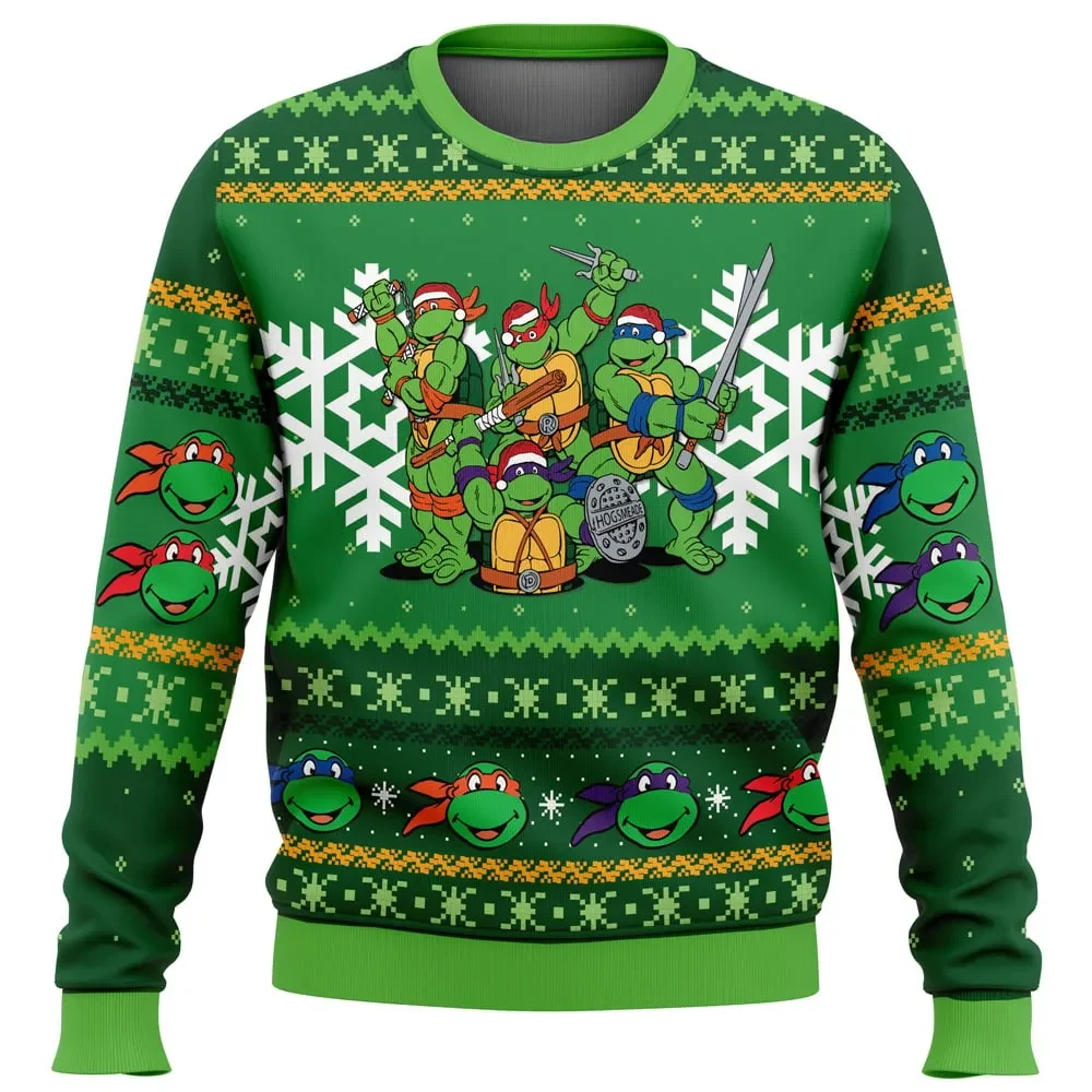 Teenage Mutant Ninja Turtles Ugly Christmas Sweater, TMNT Holiday Sweater, Leonardo Raphael Donatello Michelangelo, Cartoon Xmas Gift
