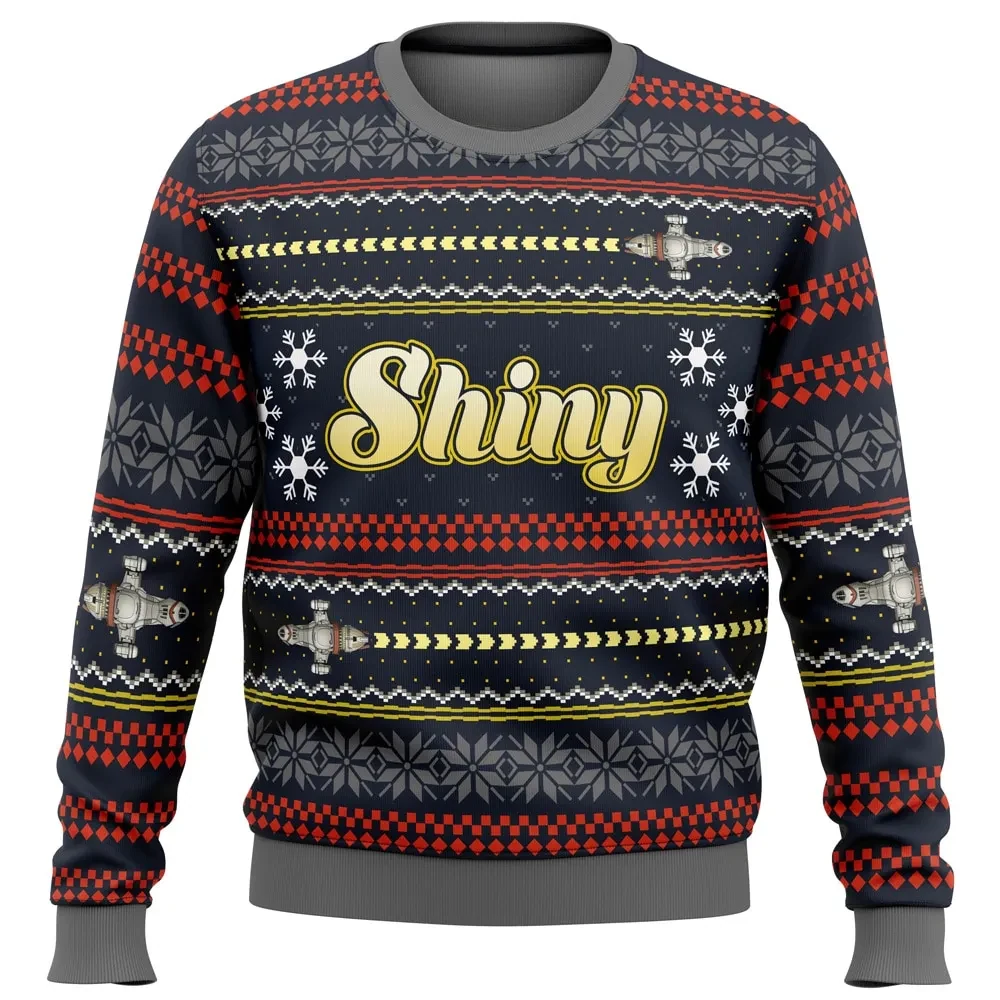 A Very Shiny Christmas Firefly Ugly Christmas Sweater, Serenity Spaceship TV Show Holiday Sweater, Browncoats Sci-Fi Xmas Gift for Fans
