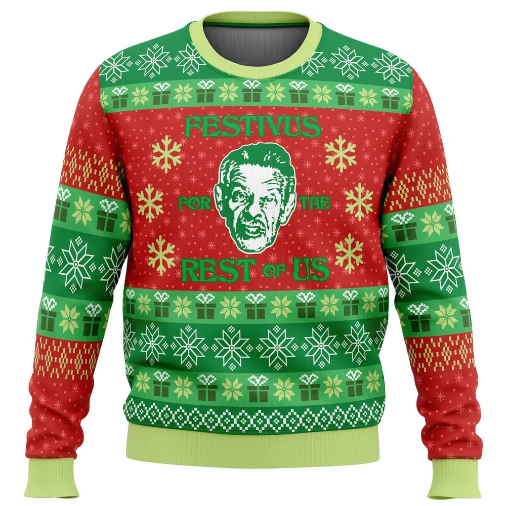 A Festivus for the Rest of Us Seinfeld Ugly Christmas Sweater, Frank Costanza Holiday Sweater, Unisex All Over Print Sitcom TV Show Xmas Gift