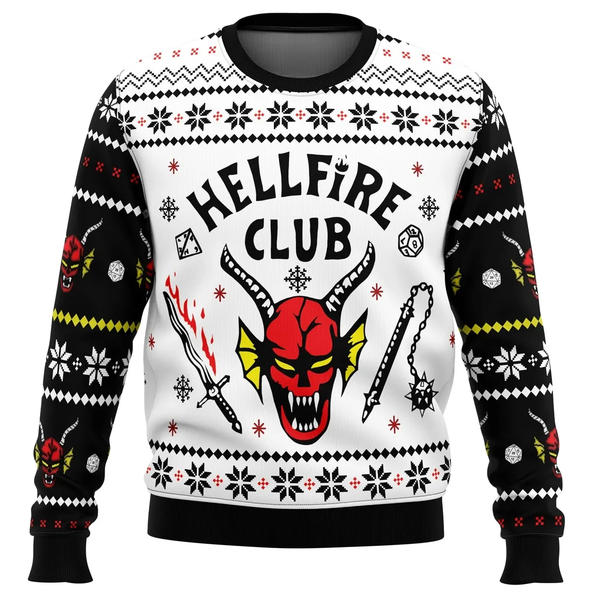 HellFire Club Stranger Things Ugly Christmas Sweater, Hellfire Club Demon Logo Holiday Sweater, Dungeon Master TV Show Xmas Gift for Fans