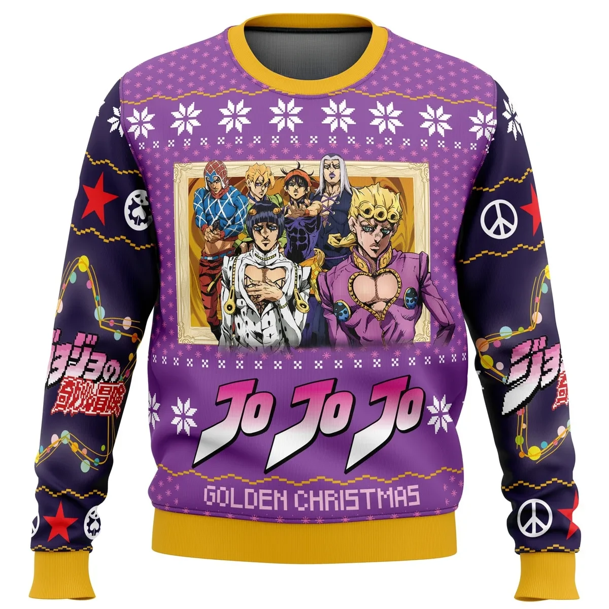 Golden Christmas JoJo's Bizarre Adventure Ugly Christmas Sweater, Golden Wind Giorno Holiday Sweater, Anime Xmas Sweater