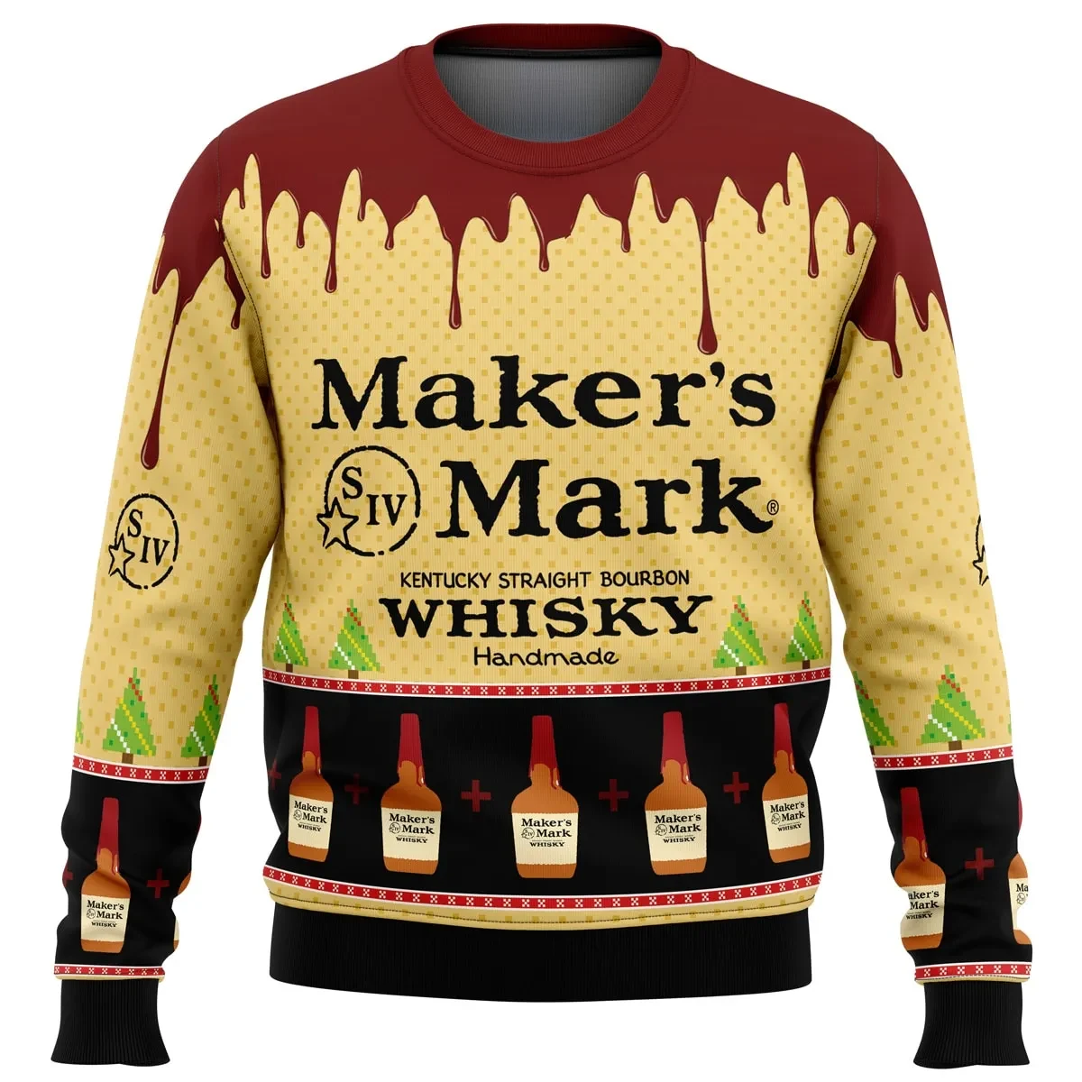 Maker's Mark Whisky Ugly Christmas Sweater, Kentucky Bourbon Holiday Sweater, Whiskey Lover Xmas Gift, Unisex All Over Print Sweatshirt