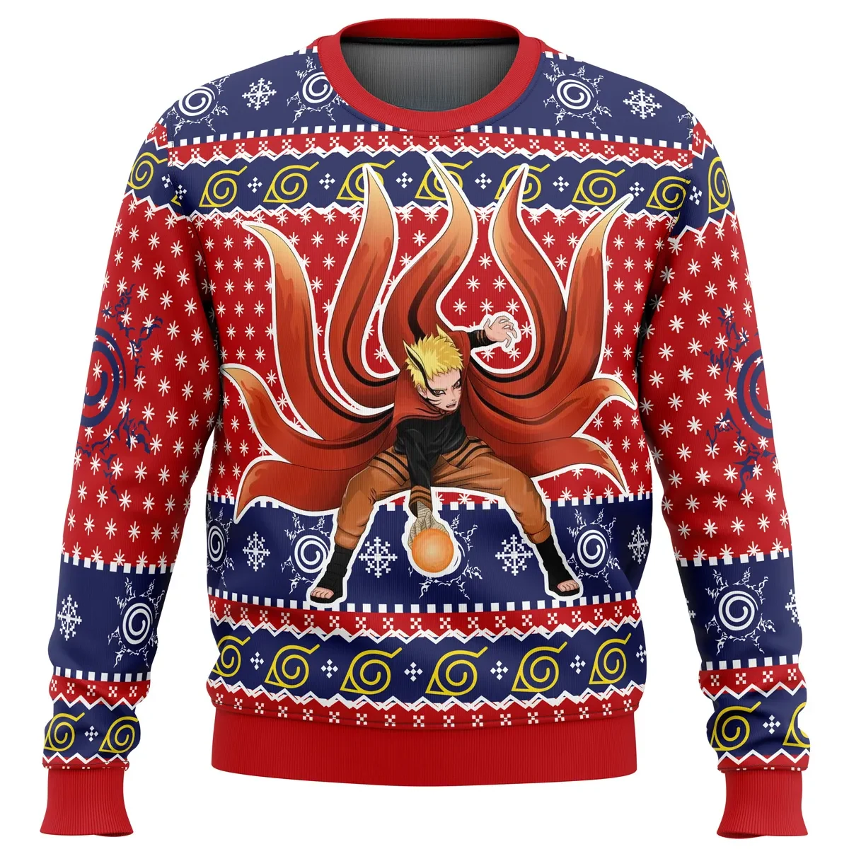 Naruto Baryon Mode Shippuden Ugly Christmas Sweater, Naruto Anime Holiday Sweater, Nine Tails Rasengan Design, Anime Xmas Gift for Fans