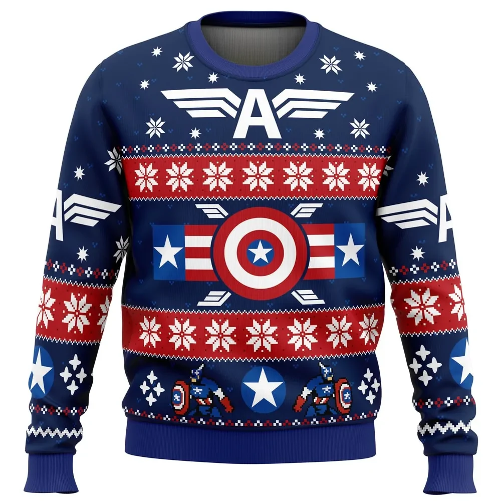 Captain America Marvel Ugly Christmas Sweater, Winter Soldier Avengers Shield Holiday Sweatshirt, Unisex Superhero Xmas Gift for Comic Fans