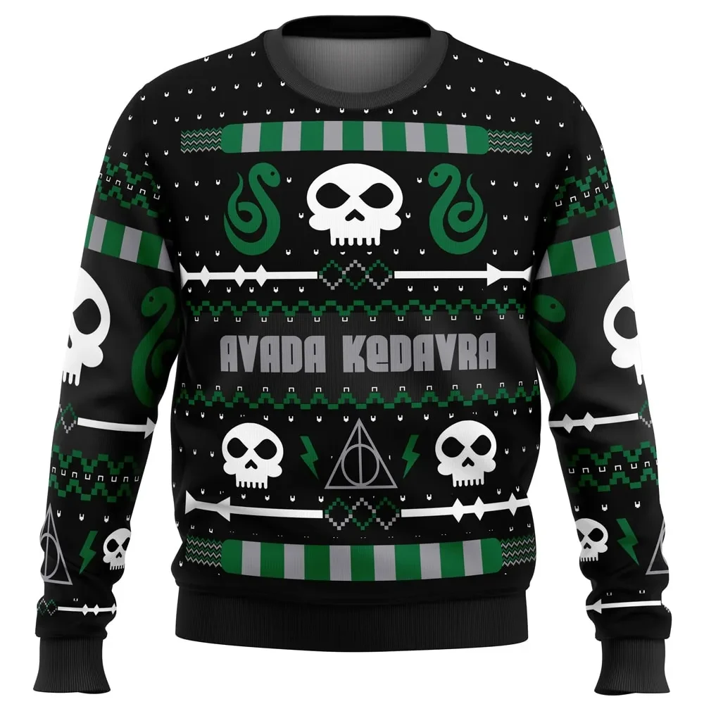 The Dark Sweater Avada Kedavra Harry Potter Ugly Christmas Sweater, Slytherin Wizard Holiday Sweater, Unisex All Over Print Xmas Jumper